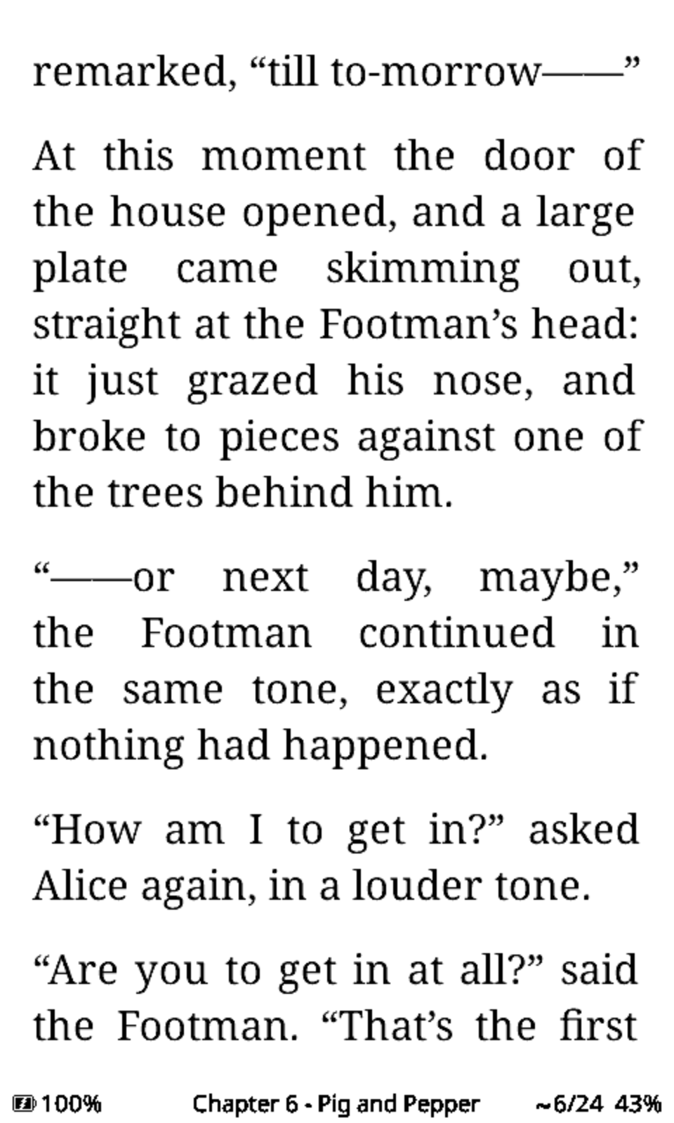 The reader after syncing, now in Chapter 6 of the book